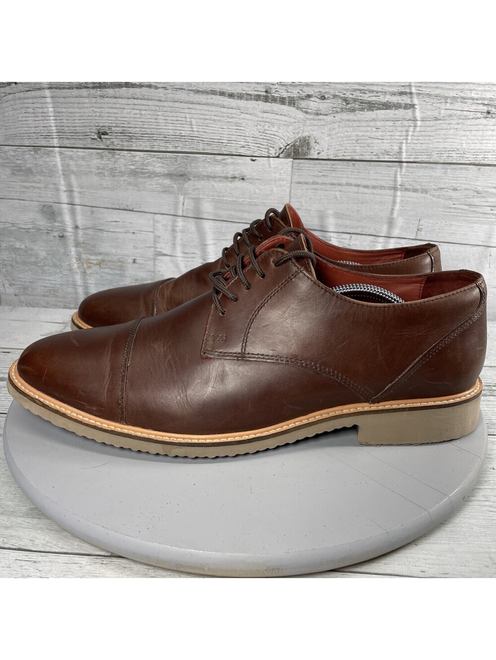 Samuel Windsor Mens Size 10.5 Brown Leather Oxford Cap Toe Dress Shoes P145112
